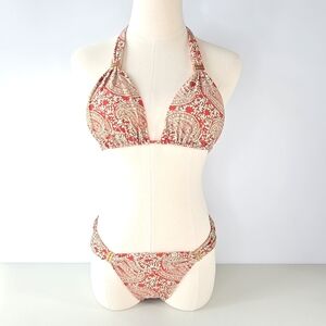 ViX Paula Hermanny Bia Paisley Bikini Set Red & Mint with Gold Hardware Size M